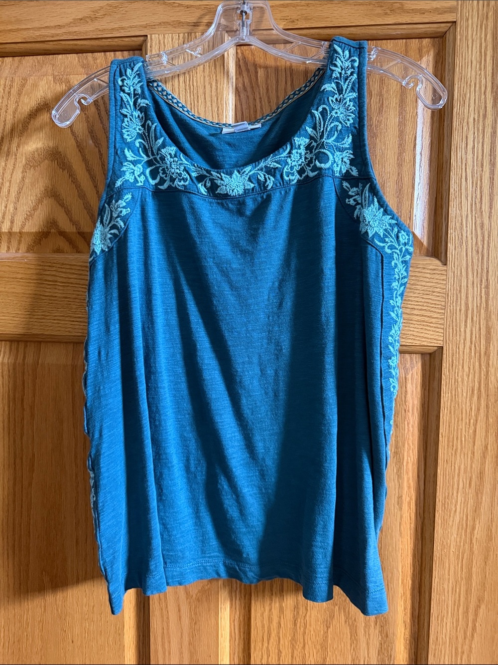 J. Jill Teal Tank with Light Aqua Floral Embroidery
